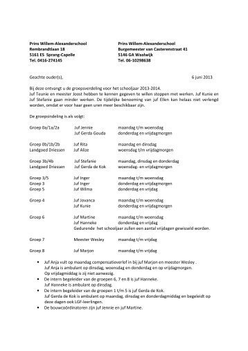 Brief ouders groepsverdeling 2013-2014 - Prins Willem ...