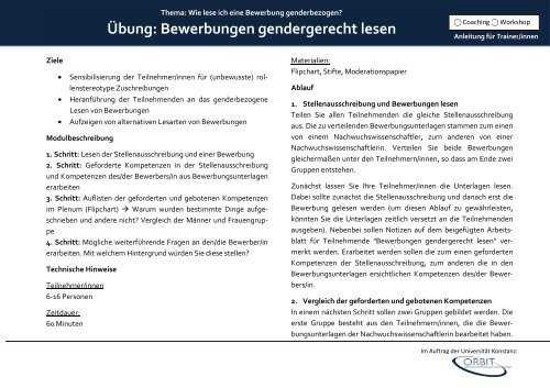 Ãbung: Bewerbungen gendergerecht lesen - Familie in der ...