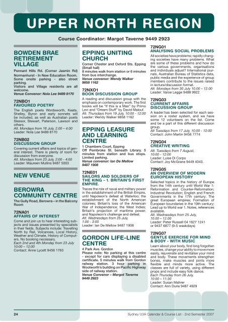 Course List 2nd Semester 2007 - Sydney U3A