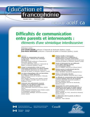 DifficultÃ©s de communication entre parents et intervenants : - acelf