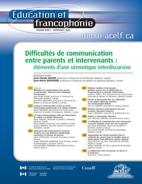 DifficultÃ©s de communication entre parents et intervenants : - acelf