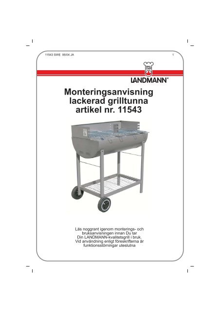 Monteringsanvisning lackerad grilltunna artikel nr. 11543 Landmann