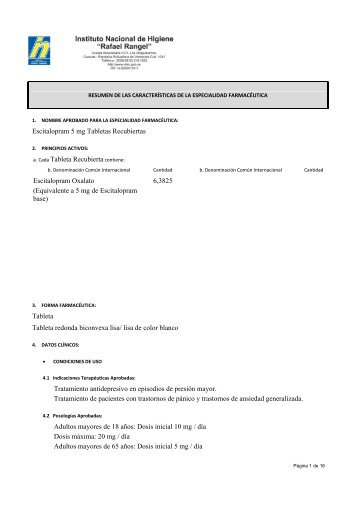 Escitalopram 5 mg Tabletas Recubiertas a. Cada Tableta ...