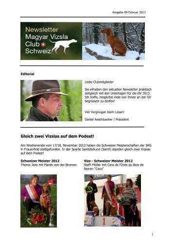 Newsletter Februar 2013.pdf - Magyar Vizsla Club der Schweiz