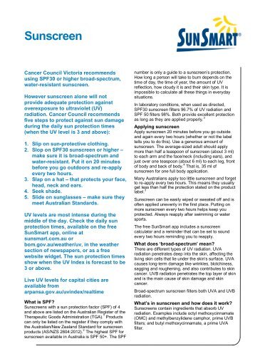 Sunscreen information sheet - SunSmart