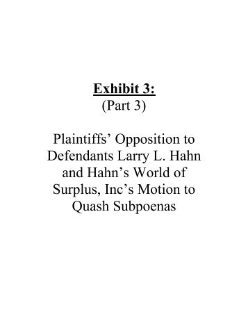 Plaintiffs' Opposition to Defendants Larry L. Hahn ... - kokoweef.com