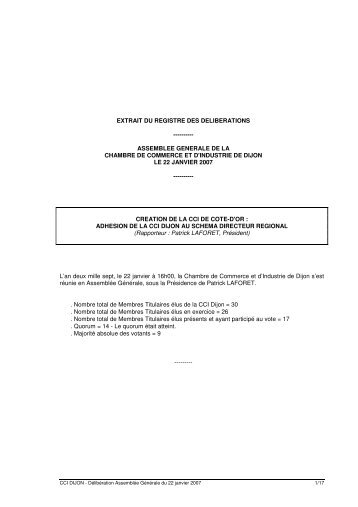 extrait du registre des deliberations - CCI CÃ´te-d'Or