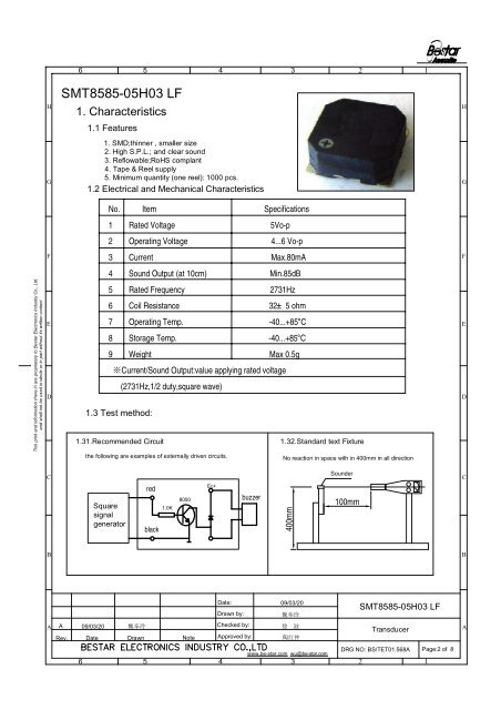 SMT8585-05H03 LF - BeStar Acoustic Components