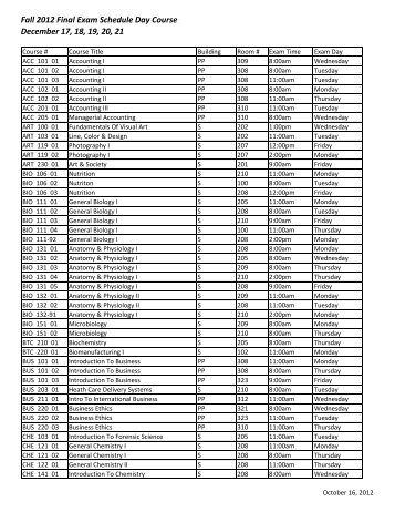 Fall 2012 Final Exam Schedule Day Course ... - Quincy College