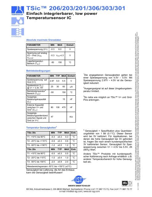 TSic™ 206/203/201/306/303/301 Einfach integrierbarer, low power ...