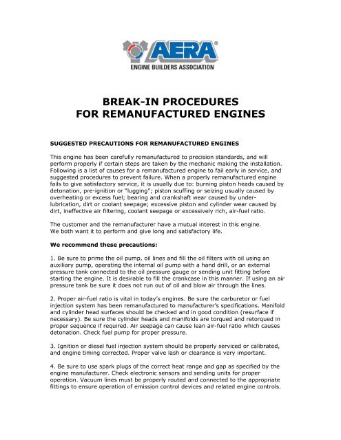 Break-In Procedures for Remanufactured Engines – Baril Engine