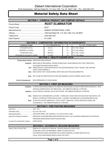 Rust Eliminator - MSDS 16 Section