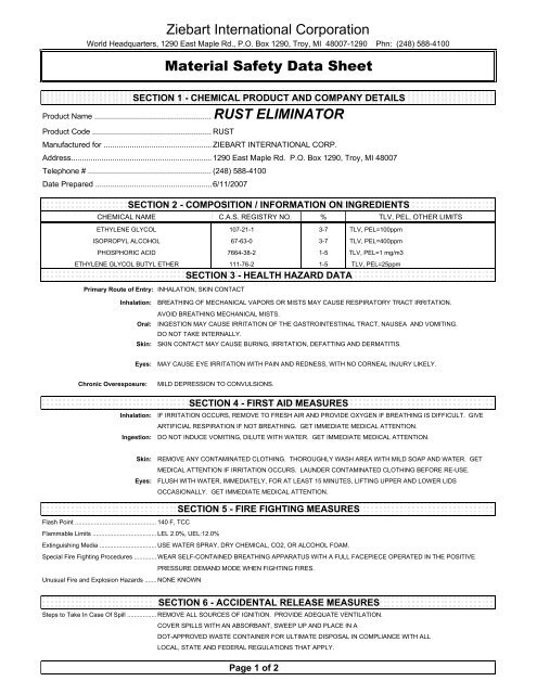 Rust Eliminator - MSDS 16 Section