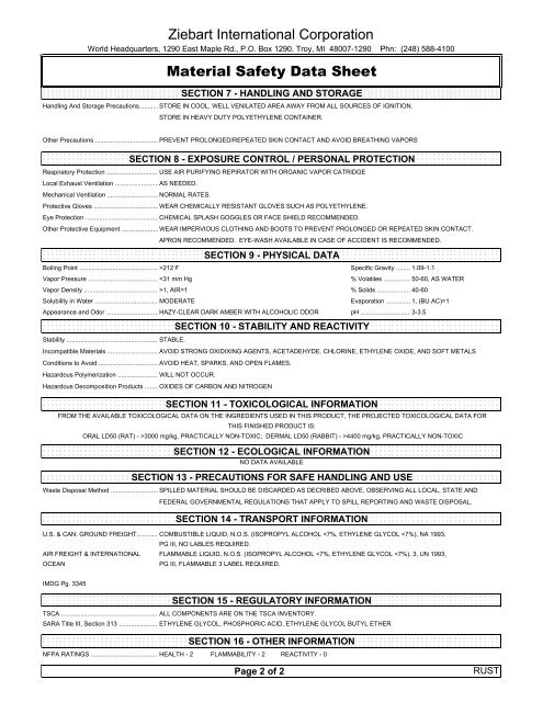 Rust Eliminator - MSDS 16 Section