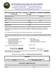 application for dentist license renewal - Minnesota Board of Dentistry