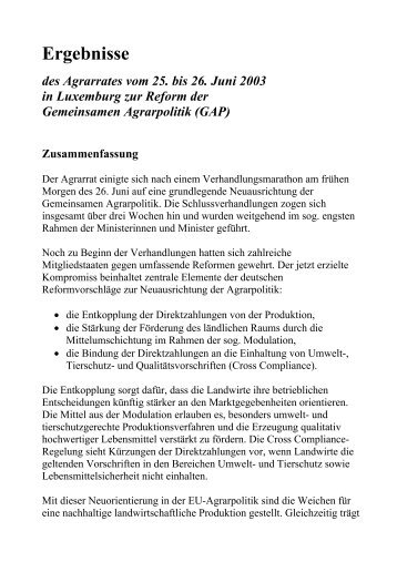 EU-Mitteilung zum luxemburger Beschluss vom 26. Juni 2003