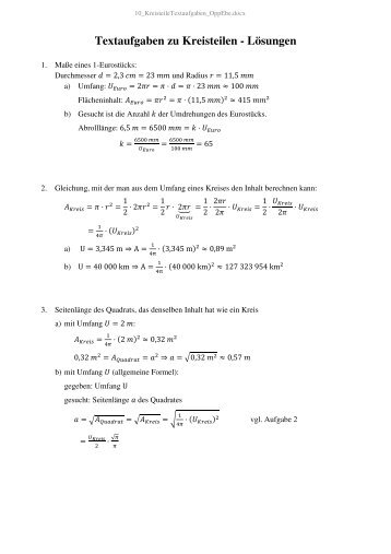 Textaufgaben zu Kreisteilen - LÃ¶sungen - Mathe-oli.de