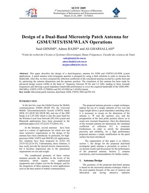 Design of a Dual-Band Microstrip Patch Antenna for GSM/UMTS/ISM ...