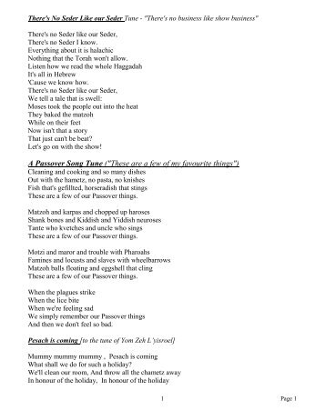 A Passover Song Tune ("These are a few of my favourite ... - Pelorous