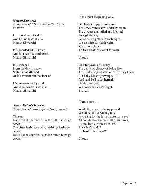 A Passover Song Tune ("These are a few of my favourite ... - Pelorous