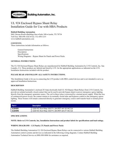 UL 924 Enclosed Bypass Shunt Relay Installation Guide for Use ...