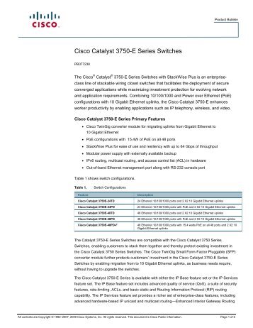 Cisco Catalyst 3750-E Series Switches Product Bulletin