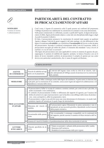 particolaritÃ  del contratto di procacciamento d'affari - Ratio