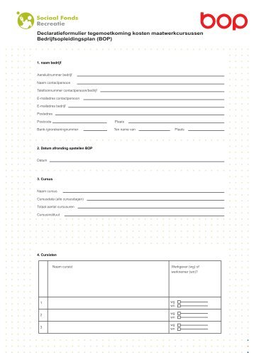 Declaratieformulier tegemoetkoming kosten maatwerkcursussen ...