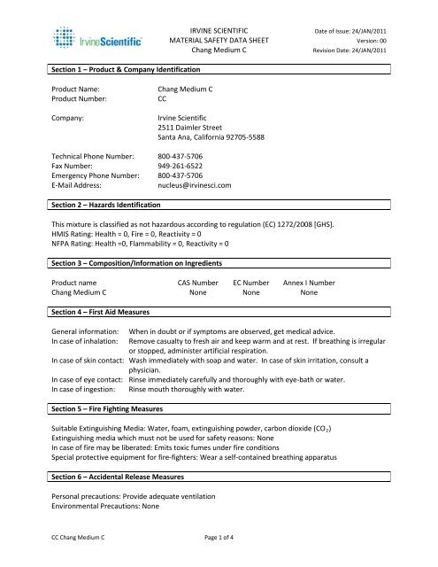 CHANG Medium C - Irvine Scientific