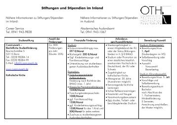 Stiftungen und Stipendien im Inland - OTH Regensburg