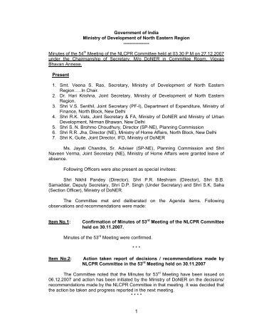 Government of India Ministry of Development of North Eastern ...