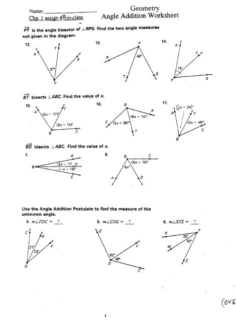 unit 1 geometry basics homework 5 angle addition postulate quizlet