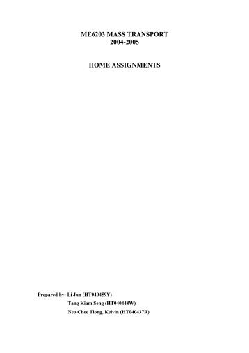 ME6203 MASS TRANSPORT 2004-2005 HOME ASSIGNMENTS