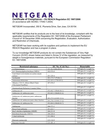 Certificate of Compliance â EU REACH Regulation EC ... - Netgear