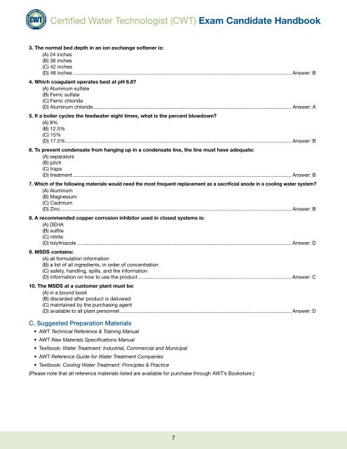 CWT Exam Handbook - Association of Water Technologies