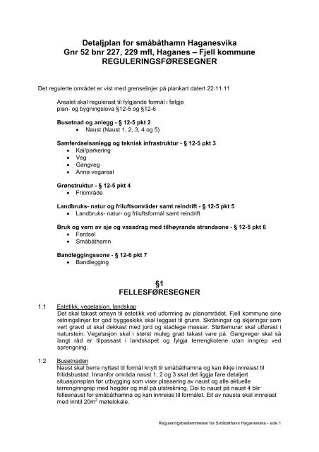 Reguleringsbestemmelser - Fjell kommune