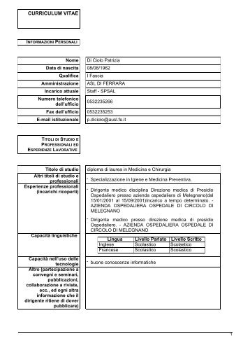 CV DI CIOLO PATRIZIA.pdf - Azienda USL di Ferrara