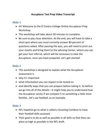 to view a transcript for the Accuplacer Prep ... - El Centro College