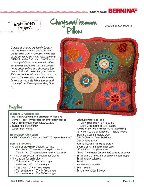 Chrysanthemum Pillow - Bernina