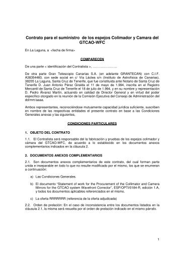 Contrato para el suministro de los espejos Colimador y Camara del ...