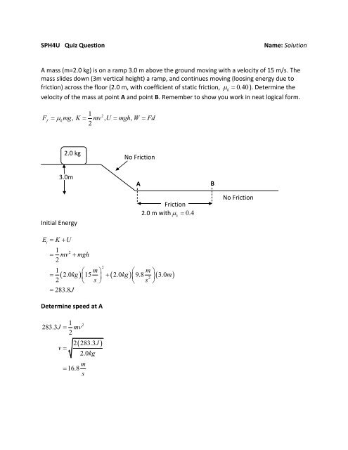 Sph4u Quiz Question Name Solution A Mass M 2 0 Kg Is On A