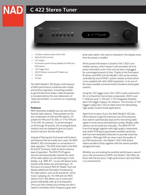 C 422 Stereo Tuner Sydney Hi Fi