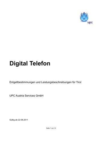 Digital Telefon gÃƒÂ¼ltig ab 22. August 2011 - UPC Tirol