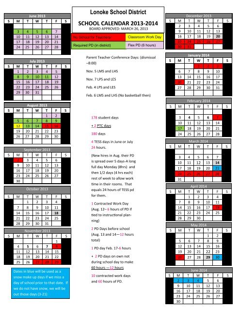 New! 2013-2014 District Calendar - Lonoke Public School District