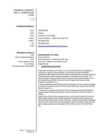 Curriculum e recapiti di Luigi Cipriani - Comune di Faenza
