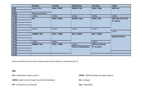 provisional timetable