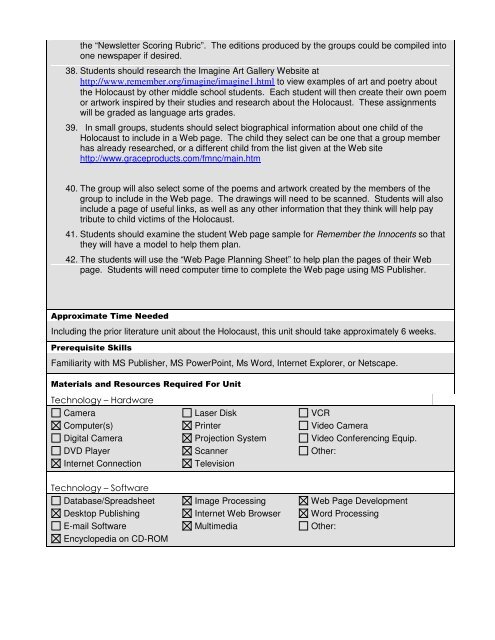 holocaust unit plan - Deerlake Middle School