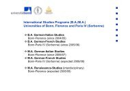 Universities of Bonn, Florence and Paris IV (Sorbonne)