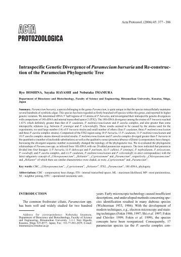 Intraspecific Genetic Divergence of Paramecium ... - CiteSeerX