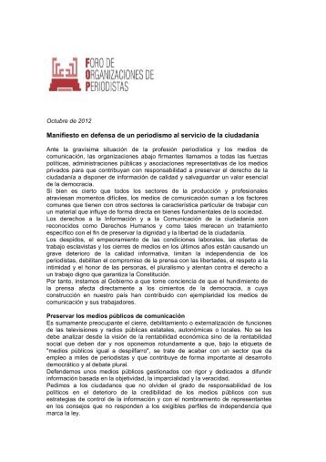 Manifiesto en defensa de un periodismo al servicio ... - Cuarto Poder